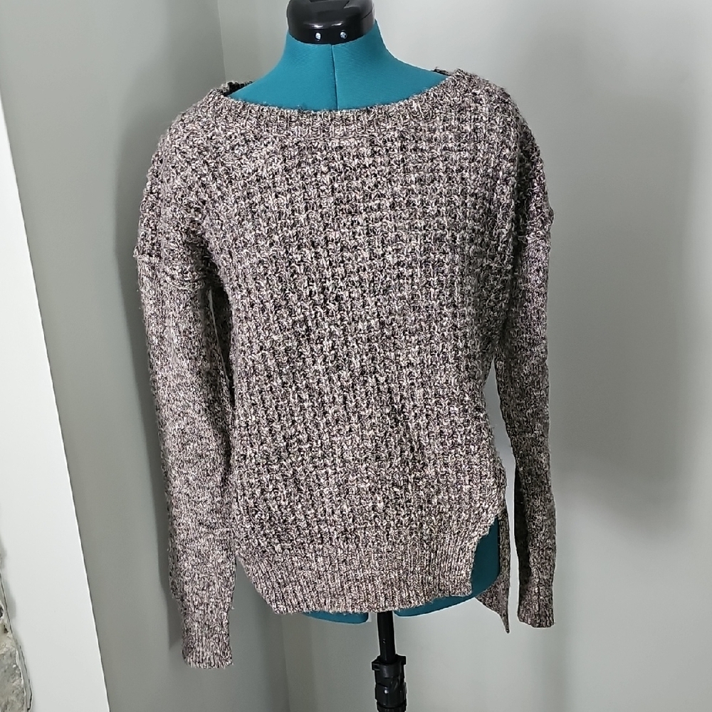 Brochu Walker Brown Crew Neck Asymetrical Sweater Cozy Knit. Sz M.
